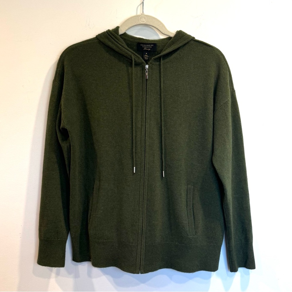 100% Cashmere Charter Club Green Moss Hoodie Sweater Sz M